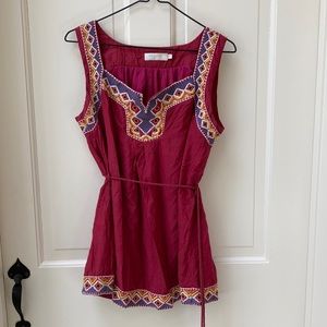 Embroidered Tie-waist Sleeveless Top - Pink - L